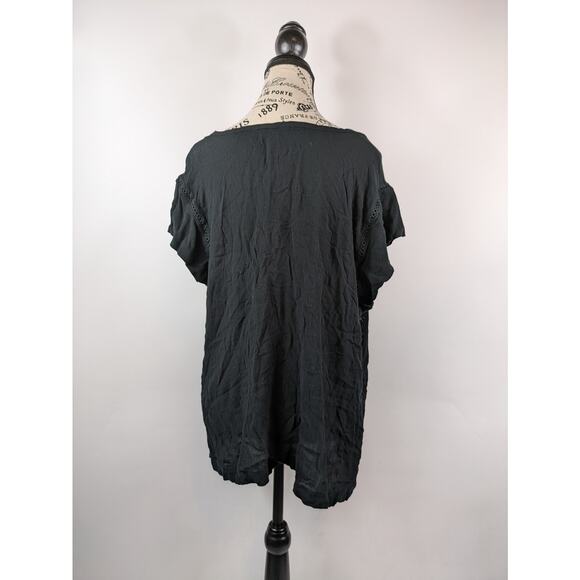 Buffalo David Bitton Womens 2XL Blouse Black XXL Slinky V-Neck Cut-Out Short Sl - Picture 3 of 12